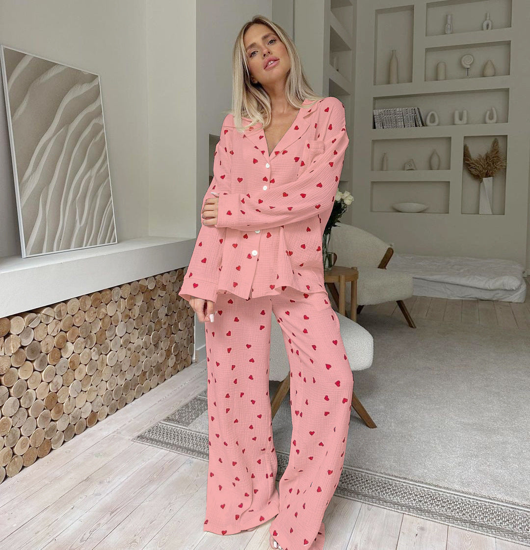 Heart Print Pyjamas Two-piece Set