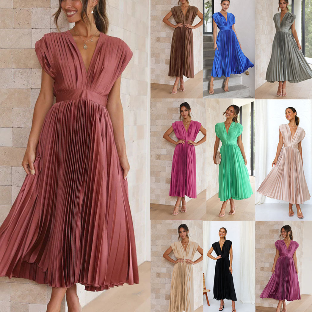 Summer V-neck Pleated Dress