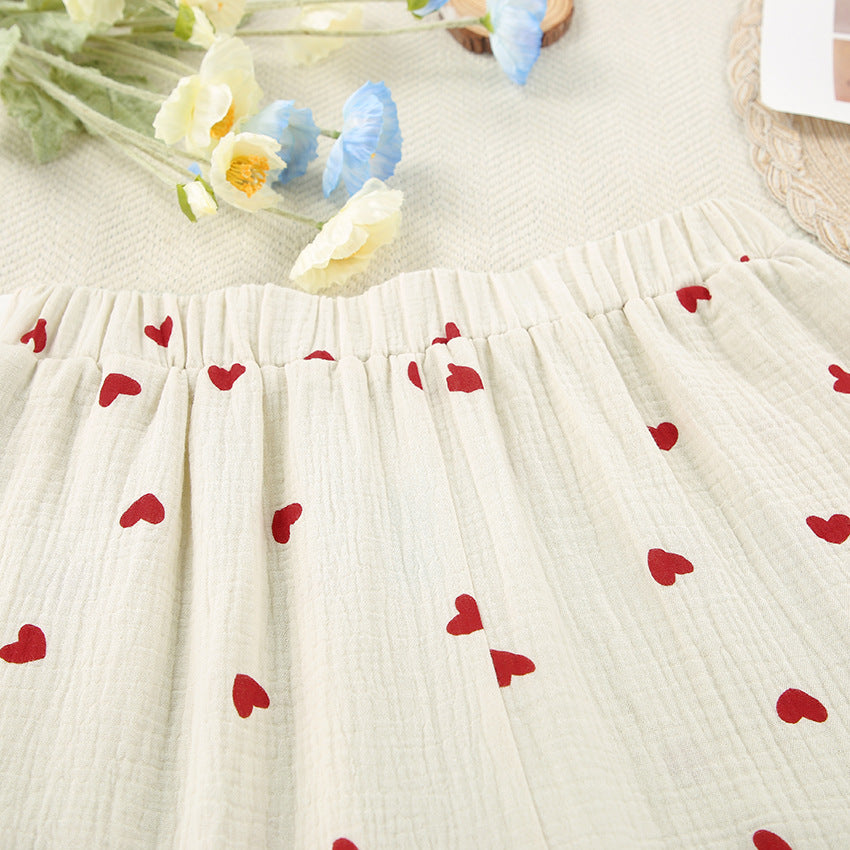 Heart Print Pyjamas Two-piece Set