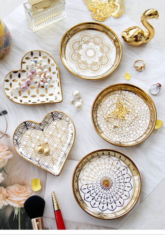 Golden Ceramic Desktop Accessories Storage Dish