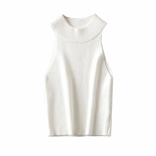 High Neck Ribbed Knitted Tank Tops