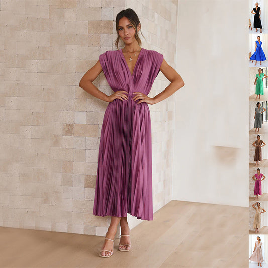Summer V-neck Pleated Dress