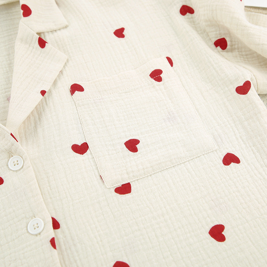 Heart Print Pyjamas Two-piece Set