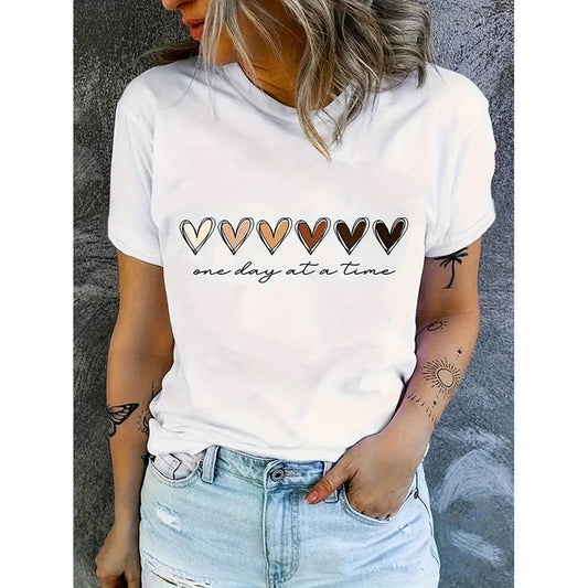 Letter Print Love Heart Graphic Short Sleeve T-Shirt