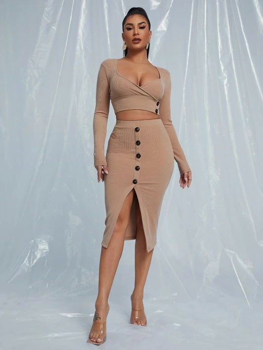 Two Piece Long Sleeve & Skirt Set