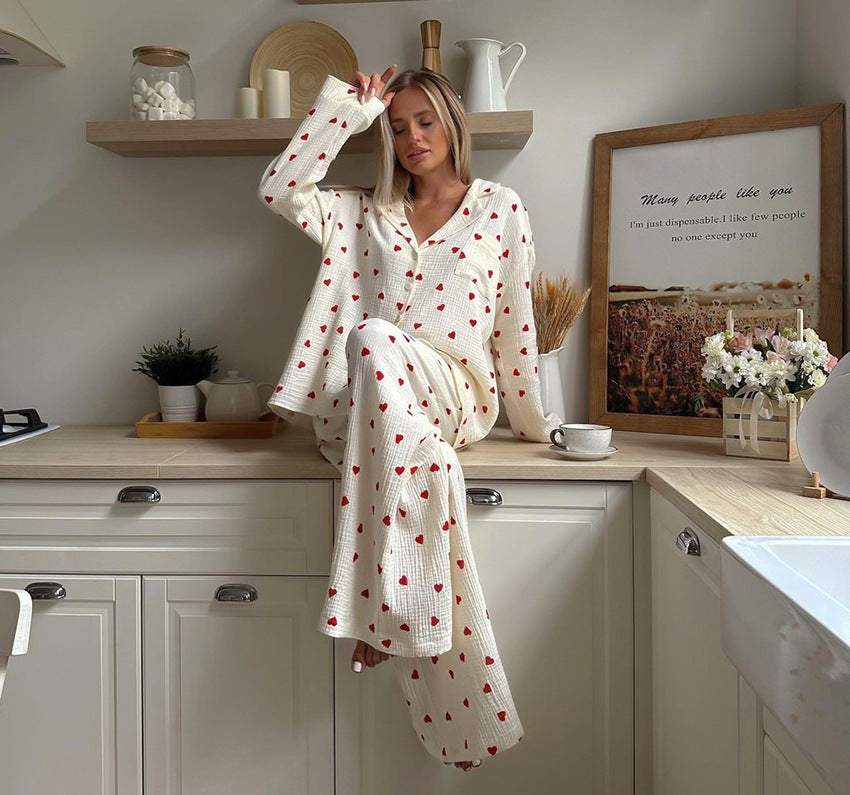 Heart Print Pyjamas Two-piece Set
