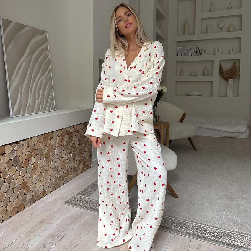 Heart Print Pyjamas Two-piece Set