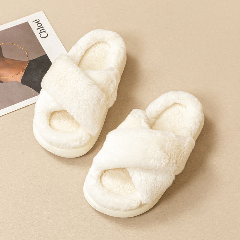 Fashion Cross Fluffy Slippers Women
