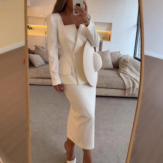 Long Sleeve Pocket Two-piece Skirt Suit
