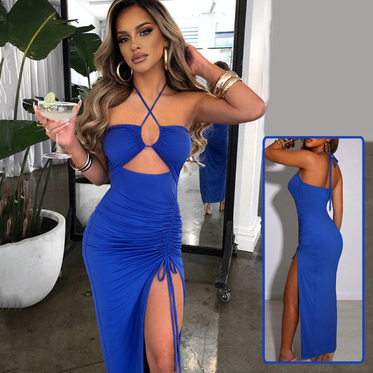 Halter neck Lace-up Split Dress Summer Maxi Dress