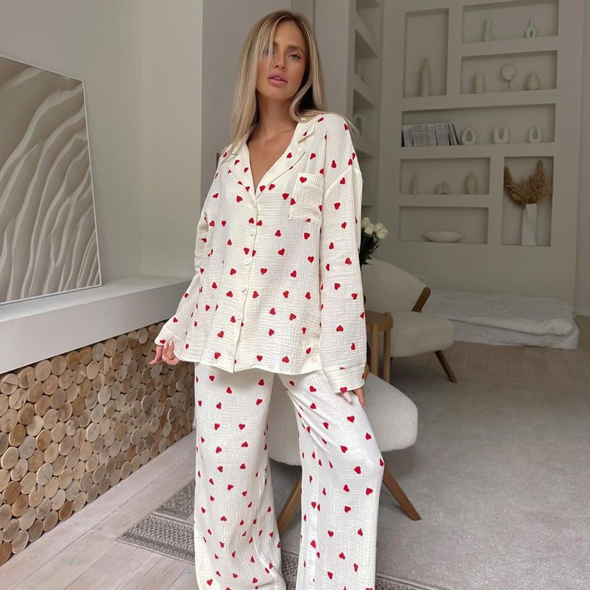 Heart Print Pyjamas Two-piece Set