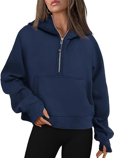 Zipper Hoodies Sweatshirts With Pocket Loose  Long Sleeve Pullover